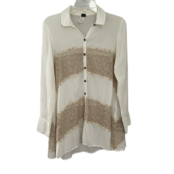 We The Free Tops - We The Free Free People Oversized Button Down Tunic Top Lace Cream Tan Medium